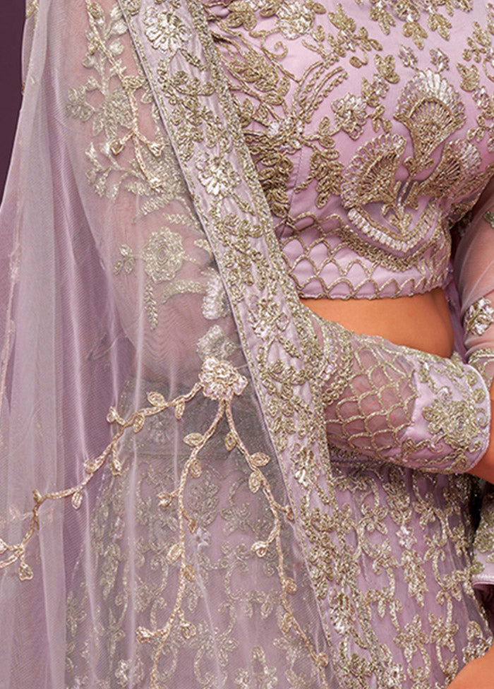 3 Pc Lavender Semi Stitched Pure Net Lehenga Set - Indian Silk House Agencies