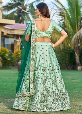 3 Pc Green Silk Semi Stitched Lehenga Set - Indian Silk House Agencies