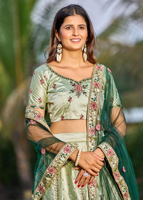 3 Pc Light Green Silk Semi Stitched Lehenga Set - Indian Silk House Agencies