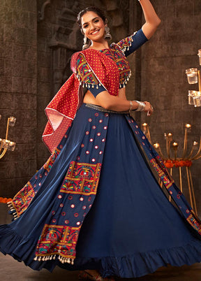 3 Pc Blue Viscose Semi Stitched Lehenga Set - Indian Silk House Agencies