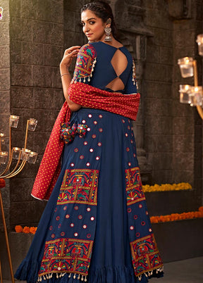 3 Pc Blue Viscose Semi Stitched Lehenga Set - Indian Silk House Agencies