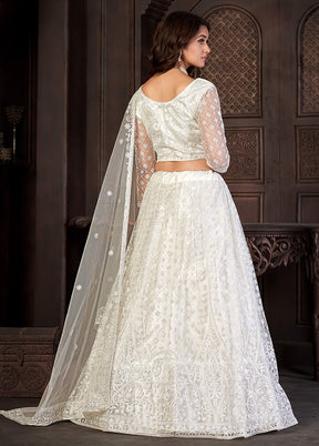3 Pc White Net Semi Stitched Lehenga Set - Indian Silk House Agencies