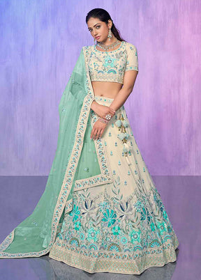 3 Pc White Georgette Semi Stitched Lehenga Set - Indian Silk House Agencies