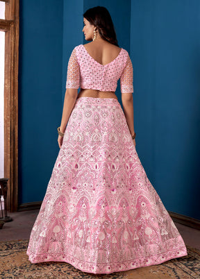 3 Pc Pink Net Semi Stitched Lehenga Set - Indian Silk House Agencies