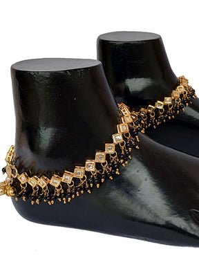 Black And Gold Kundan Studded Anklet - Indian Silk House Agencies