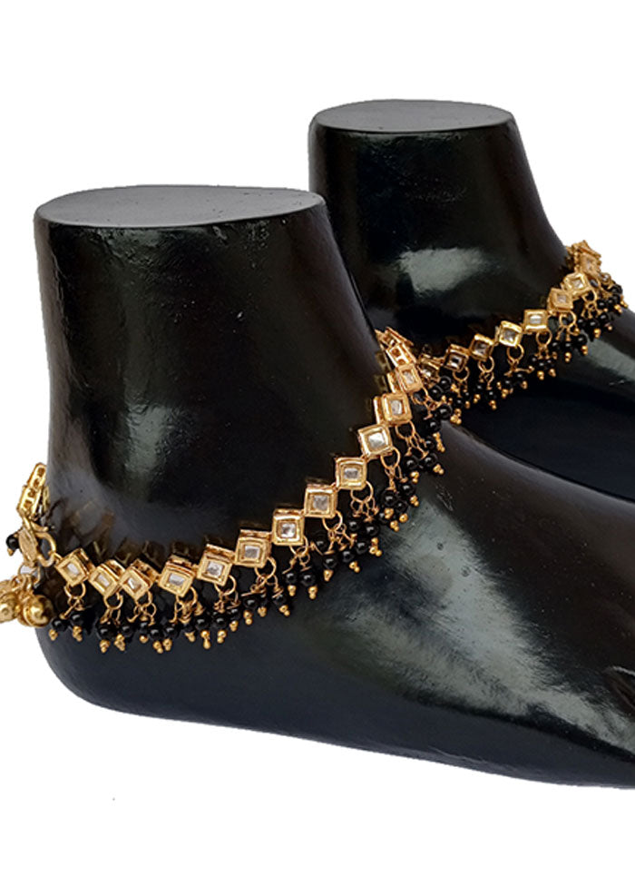 Black And Gold Kundan Studded Anklet - Indian Silk House Agencies