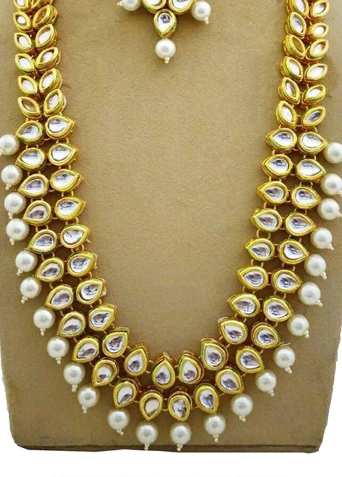 White Kundan Long Necklace Set With Mangtika - Indian Silk House Agencies