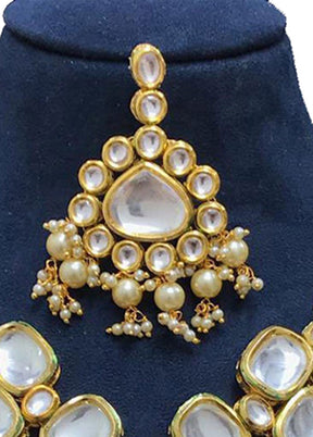 White Kundan Polki Jewellery Set With Mangtika - Indian Silk House Agencies