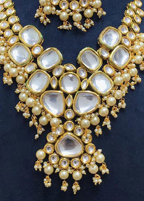 White Kundan Polki Jewellery Set With Mangtika - Indian Silk House Agencies