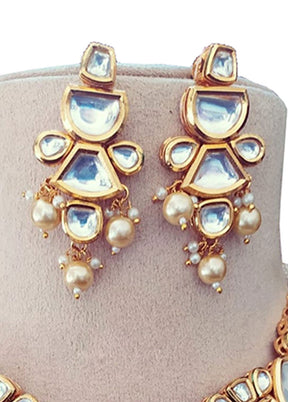 White Kundan Polki Choker Set With Earrings - Indian Silk House Agencies