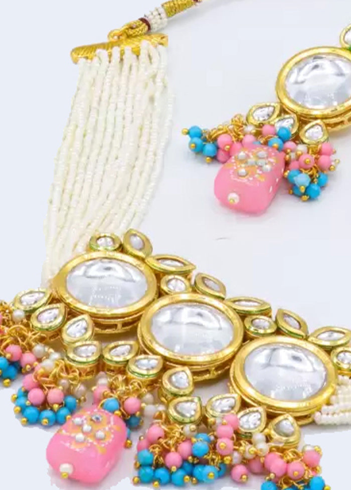 Pink Beaded Polki Kundan Choker Set - Indian Silk House Agencies