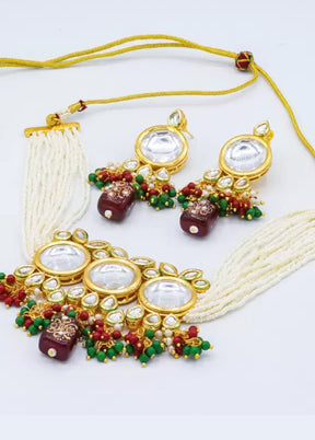 Maroon Beaded Polki Kundan Choker Set - Indian Silk House Agencies