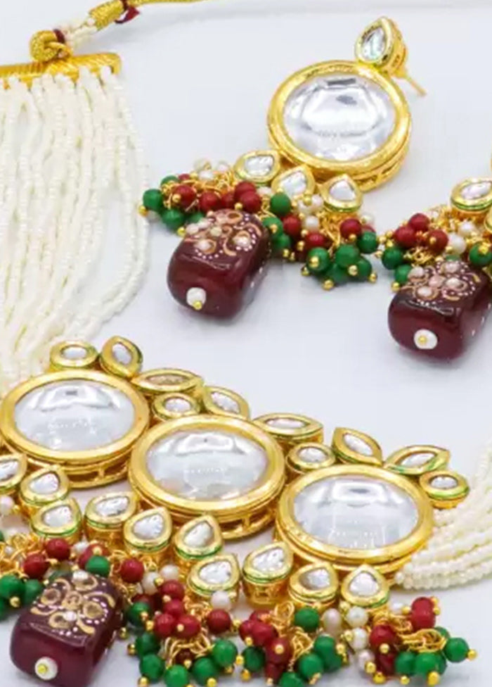 Maroon Beaded Polki Kundan Choker Set - Indian Silk House Agencies