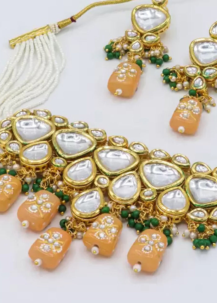 Beige Beaded Kundan Choker Set - Indian Silk House Agencies