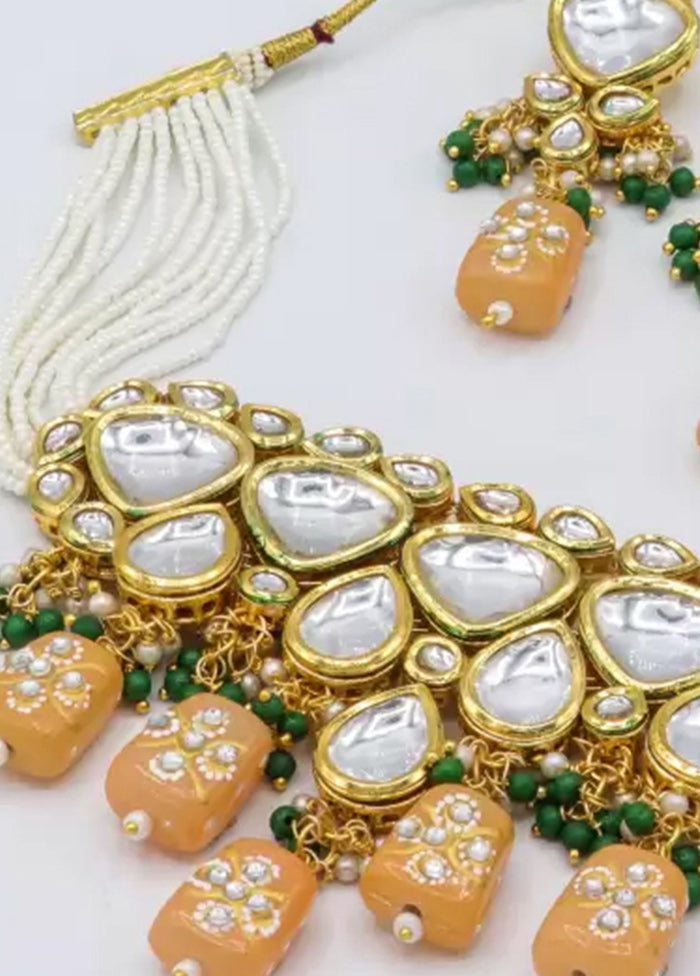 Beige Beaded Kundan Choker Set - Indian Silk House Agencies