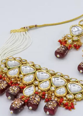 Wine Beaded Kundan Choker Set - Indian Silk House Agencies
