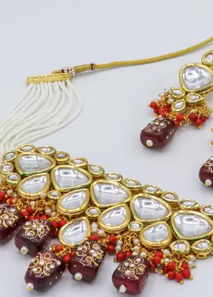 Wine Beaded Kundan Choker Set - Indian Silk House Agencies