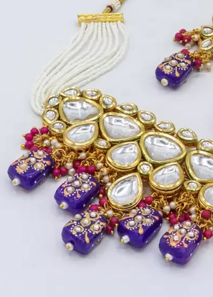 Purple Beaded Kundan Choker Set - Indian Silk House Agencies