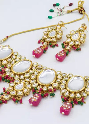 Rani Pink Beaded Kundan Choker Set With Mangtika - Indian Silk House Agencies