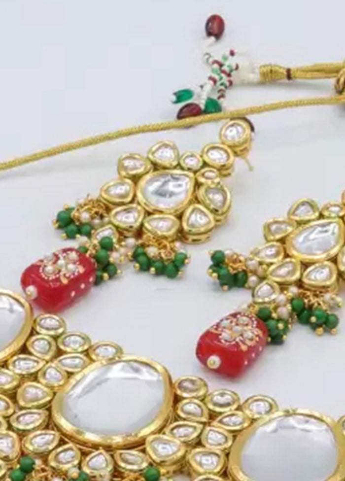 Magenta Pink Beaded Kundan Choker Set With Mangtika - Indian Silk House Agencies