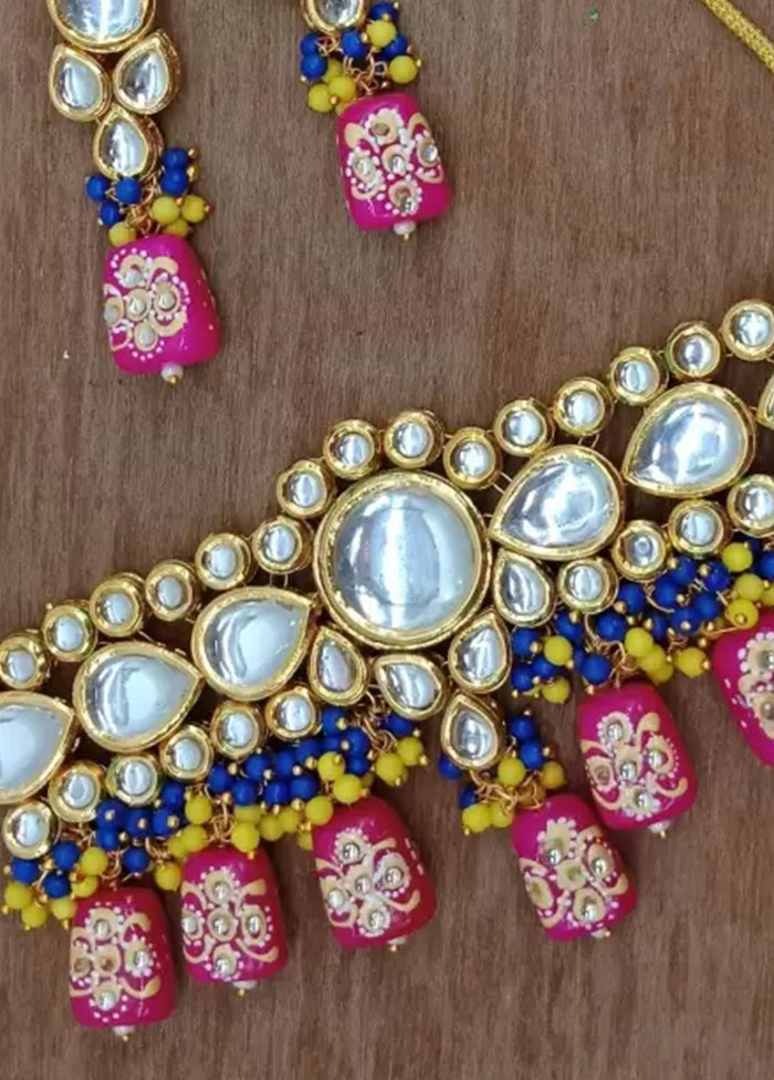 Rani Pink Beaded Kundan Choker Set - Indian Silk House Agencies