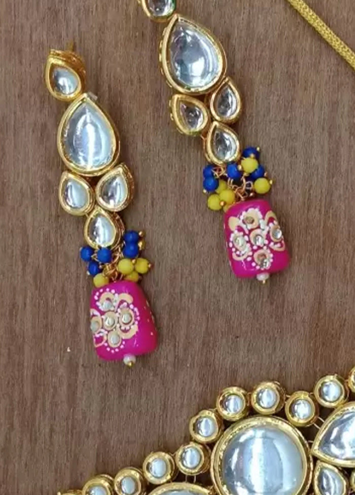Rani Pink Beaded Kundan Choker Set - Indian Silk House Agencies