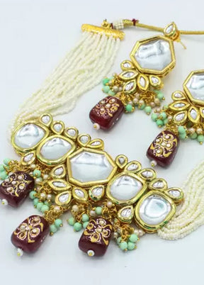 Maroon Beaded Kundan Choker Set - Indian Silk House Agencies