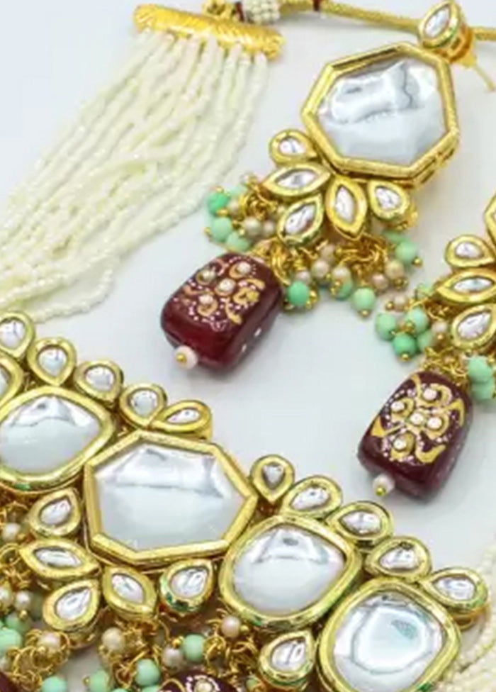 Maroon Beaded Kundan Choker Set - Indian Silk House Agencies