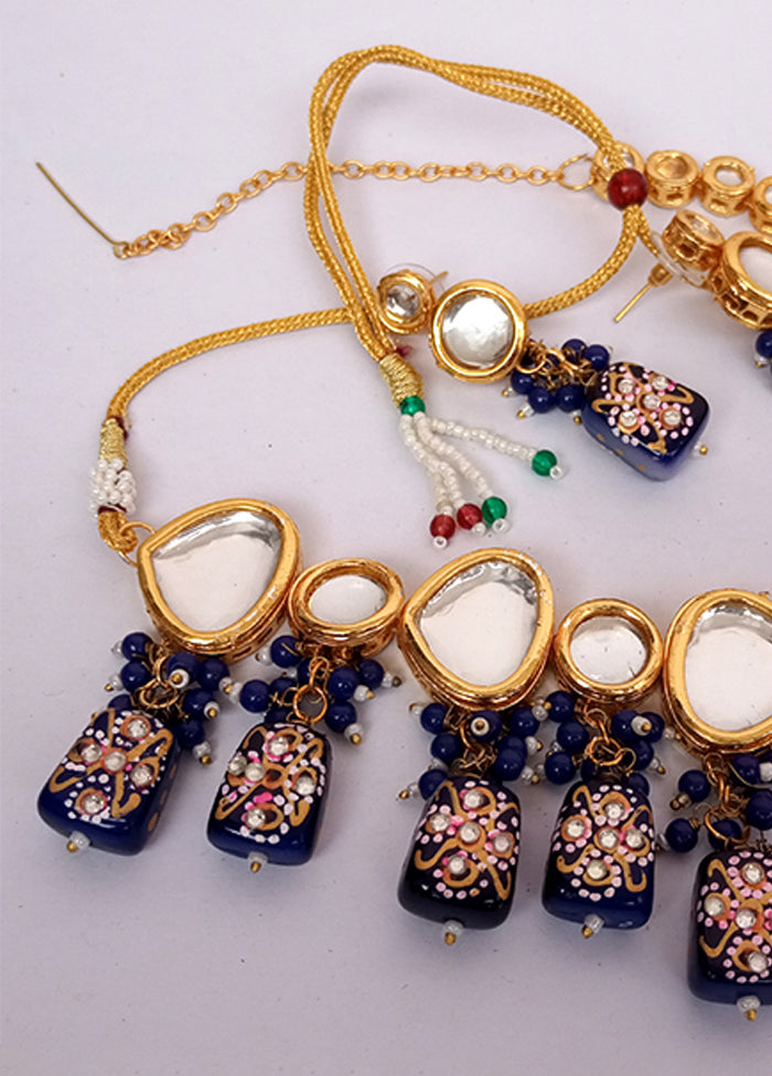 Kundan Studded Blue Jewellery Set With Mangtika - Indian Silk House Agencies