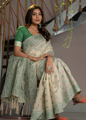Green Tant Cotton Saree With Blouse Piece