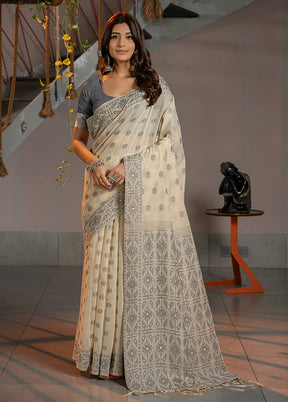 Grey Tant Cotton Saree With Blouse Piece