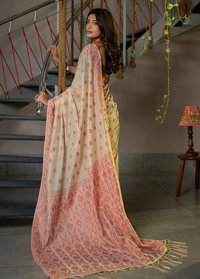 Coral Pink Tant Cotton Saree With Blouse Piece