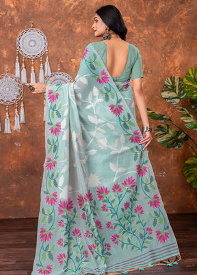 Blue Tant Cotton Saree With Blouse Piece