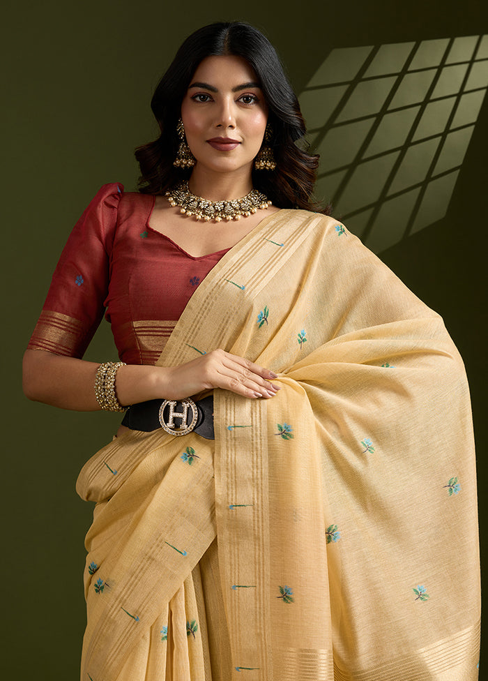 Yellow Cotton Saree With Blouse Piece