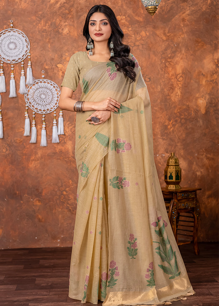 Beige Tant Cotton Saree With Blouse Piece