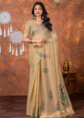 Beige Tant Cotton Saree With Blouse Piece