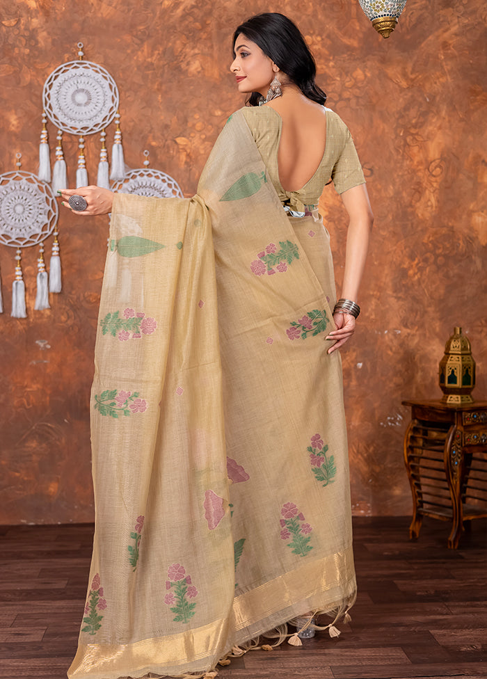 Beige Tant Cotton Saree With Blouse Piece