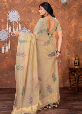 Beige Tant Cotton Saree With Blouse Piece