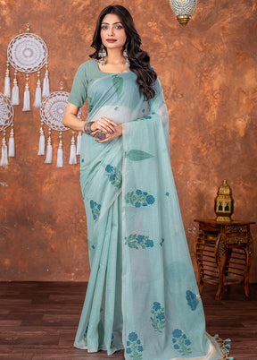 Blue Tant Cotton Saree With Blouse Piece