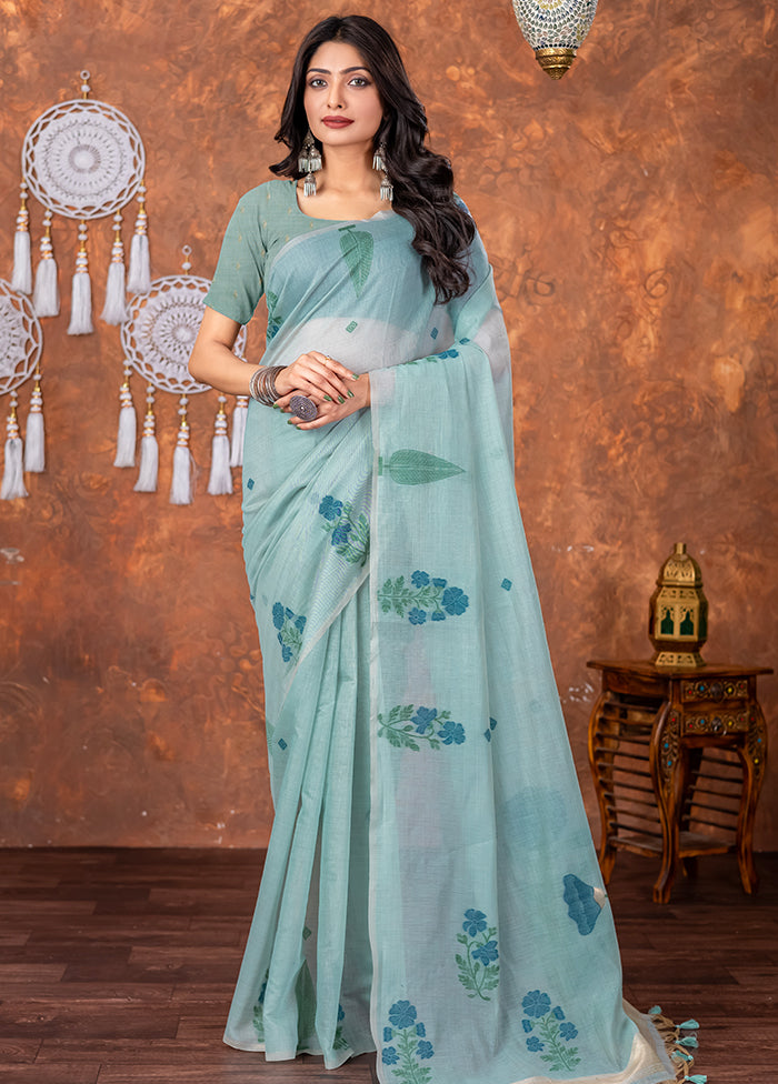 Blue Tant Cotton Saree With Blouse Piece