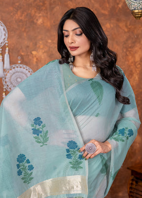 Blue Tant Cotton Saree With Blouse Piece