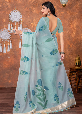 Blue Tant Cotton Saree With Blouse Piece