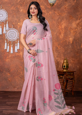 Pink Tant Cotton Saree With Blouse Piece