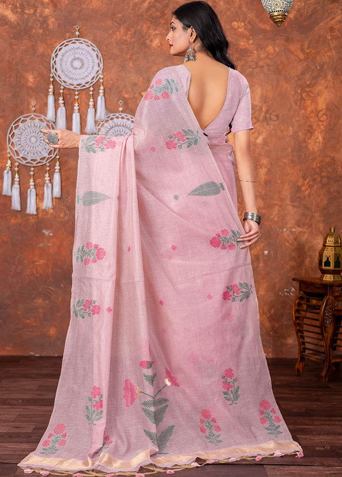 Pink Tant Cotton Saree With Blouse Piece