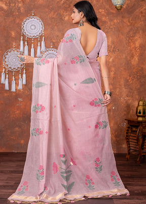 Pink Tant Cotton Saree With Blouse Piece