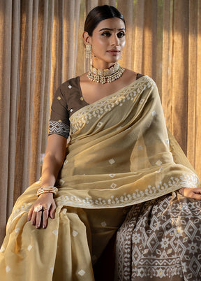 Beige Pure Cotton Saree With Blouse Piece - Indian Silk House Agencies