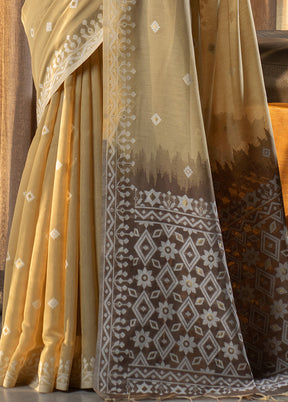 Beige Pure Cotton Saree With Blouse Piece - Indian Silk House Agencies