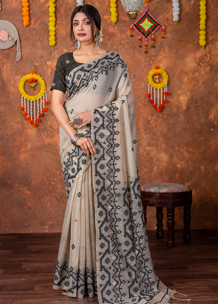 Black Tant Cotton Saree With Blouse Piece