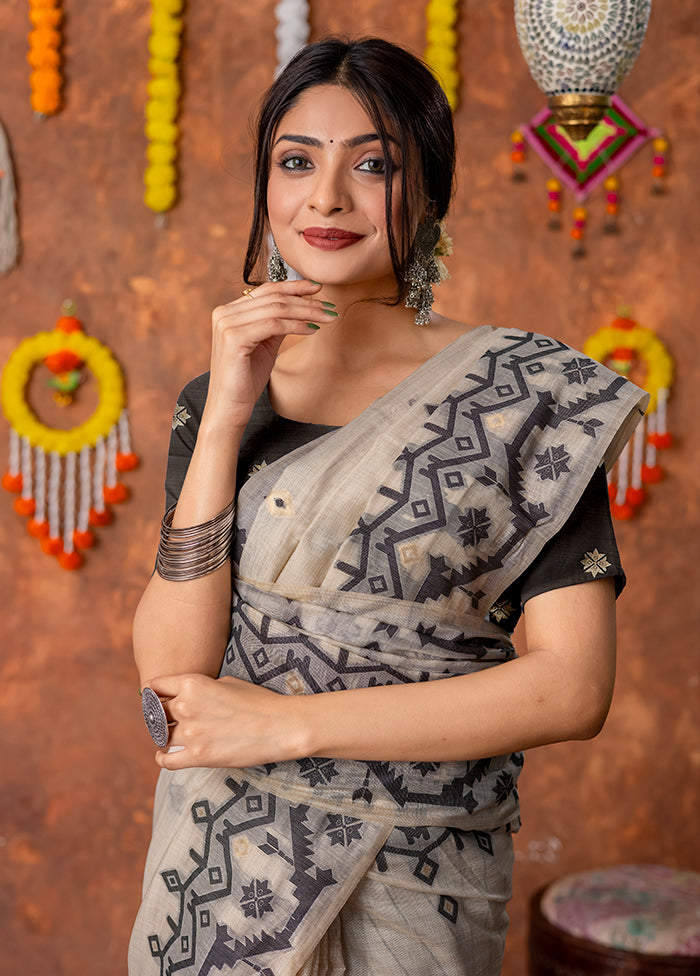 Black Tant Cotton Saree With Blouse Piece