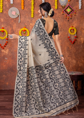 Black Tant Cotton Saree With Blouse Piece